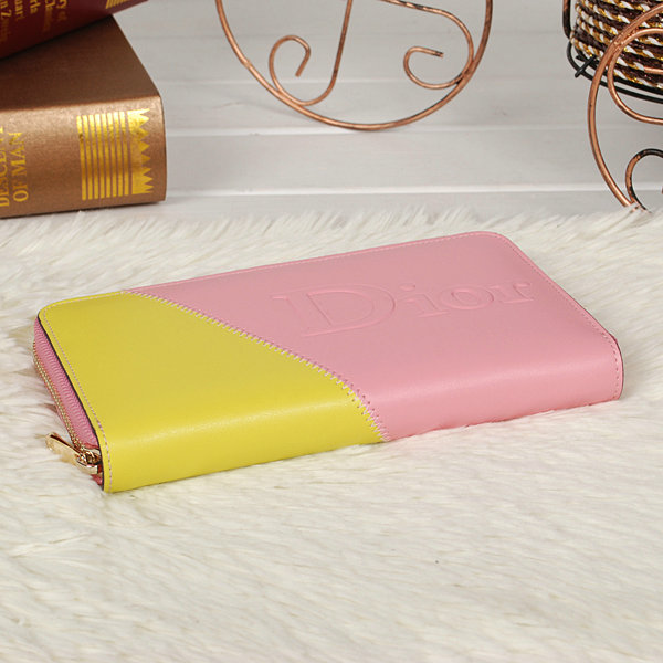 dior zippy wallet calfskin 118 pink&yellow - Click Image to Close